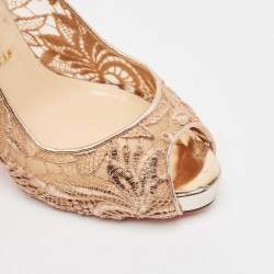 Pre Owned Christian Louboutin Beige Floral Lace and Leather Lady Peep Toe Platform Pumps Size 40