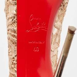 Pre Owned Christian Louboutin Beige Floral Lace and Leather Lady Peep Toe Platform Pumps Size 40