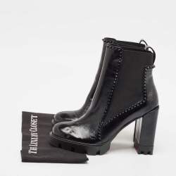 Christian Louboutin Black Leather Out Lina Spike Heeled Boots Size 39.5