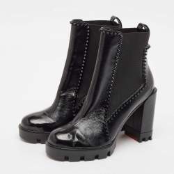 Christian Louboutin Black Leather Out Lina Spike Heeled Boots Size 39.5