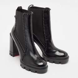 Christian Louboutin Black Leather Out Lina Spike Heeled Boots Size 39.5