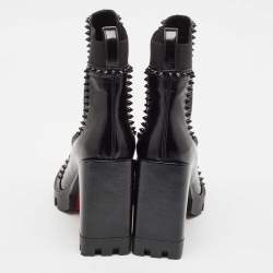 Christian Louboutin Black Leather Out Lina Spike Heeled Boots Size 39.5