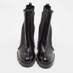 Christian Louboutin Black Leather Out Lina Spike Heeled Boots Size 39.5