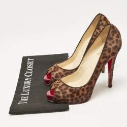 Pre Owned Christian Louboutin Brown Leopard Print Calf Hair Dorispiky Peep Toe Pumps Size 38