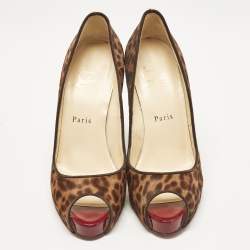 Pre Owned Christian Louboutin Brown Leopard Print Calf Hair Dorispiky Peep Toe Pumps Size 38