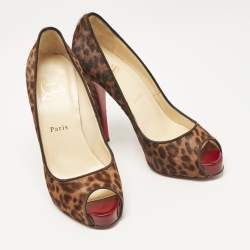 Pre Owned Christian Louboutin Brown Leopard Print Calf Hair Dorispiky Peep Toe Pumps Size 38