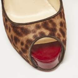 Pre Owned Christian Louboutin Brown Leopard Print Calf Hair Dorispiky Peep Toe Pumps Size 38