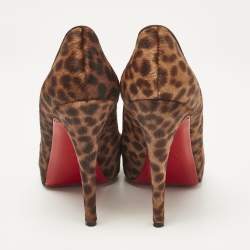 Pre Owned Christian Louboutin Brown Leopard Print Calf Hair Dorispiky Peep Toe Pumps Size 38