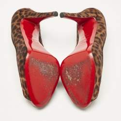 Pre Owned Christian Louboutin Brown Leopard Print Calf Hair Dorispiky Peep Toe Pumps Size 38