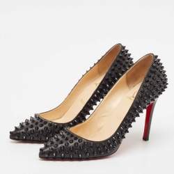Christian Louboutin Black Leather Pigalle Spikes Pumps Size 37.5