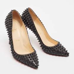 Christian Louboutin Black Leather Pigalle Spikes Pumps Size 37.5