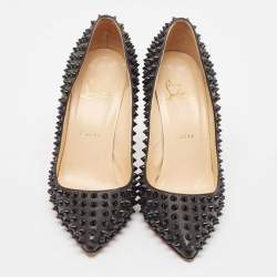 Christian Louboutin Black Leather Pigalle Spikes Pumps Size 37.5