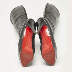 Pre Owned حذاء بوت بركب عالية كريستيان لوبوتان بيانكا جلد أسود مقاس 37.5