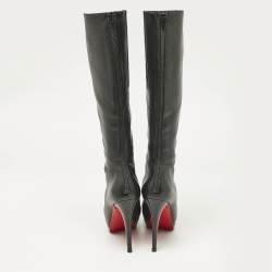 Pre Owned حذاء بوت برك ب عالية كريستيان لوبوتان بيانكا جلد أسود مقاس 37.5