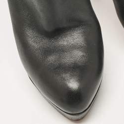 Pre Owned حذاء بوت بركب عالية كريستيان لوبوتان بيانكا جلد أسود مقاس 37.5