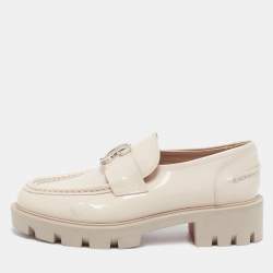 Christian Louboutin Beige Patent Leather CL Moc Lug Loafers Size 36