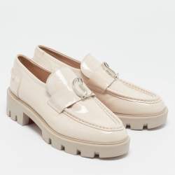 Christian Louboutin Beige Patent Leather CL Moc Lug Loafers Size 36