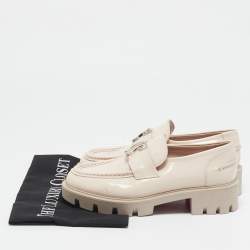 Christian Louboutin Beige Patent Leather CL Moc Lug Loafers Size 36
