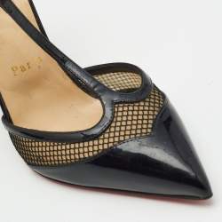 Christian Louboutin Black Patent Leather and Mesh Mrs. Early Pointed Toe Sandals Size 38.5