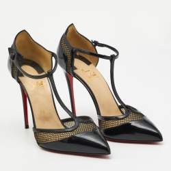 Christian Louboutin Black Patent Leather and Mesh Mrs. Early Pointed Toe Sandals Size 38.5