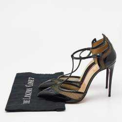 Christian Louboutin Black Patent Leather and Mesh Mrs. Early Pointed Toe Sandals Size 38.5