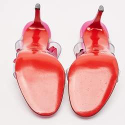 Christian Louboutin Pink/Transparent Satin and PVC Ankle Wrap Sandals Size 38.5