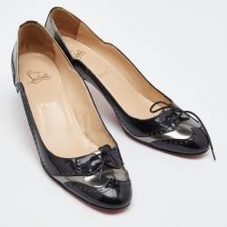 مملوكة مسبقًا Christian Louboutin Black/Grey Patent Leather Brogue Detail Pumps Size 41