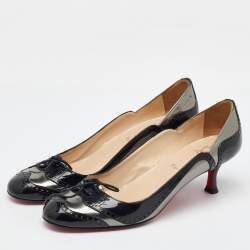 مملوكة مسبقًا Christian Louboutin Black/Grey Patent Leather Brogue Detail Pumps Size 41