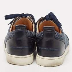 Christian Louboutin Navy Blue Suede and Fabric  Louis Junior Spikes Low Top Sneakers Size 39.5