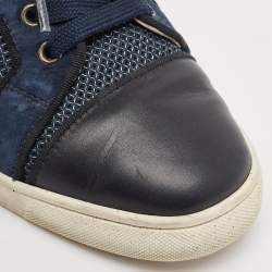 Christian Louboutin Navy Blue Suede and Fabric  Louis Junior Spikes Low Top Sneakers Size 39.5