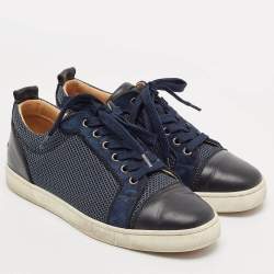 Christian Louboutin Navy Blue Suede and Fabric  Louis Junior Spikes Low Top Sneakers Size 39.5