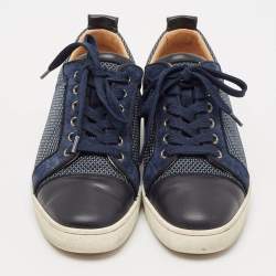 Christian Louboutin Navy Blue Suede and Fabric  Louis Junior Spikes Low Top Sneakers Size 39.5