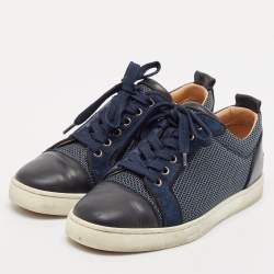 Christian Louboutin Navy Blue Suede and Fabric  Louis Junior Spikes Low Top Sneakers Size 39.5