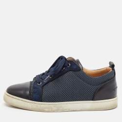 Christian Louboutin Navy Blue Suede and Fabric  Louis Junior Spikes Low Top Sneakers Size 39.5