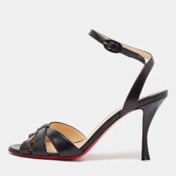 Pre Owned Christian Louboutin Black Leather Trezuma Ankle Strap Sandals Size 36.5