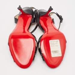 Pre Owned Christian Louboutin Black Leather Trezuma Ankle Strap Sandals Size 36.5