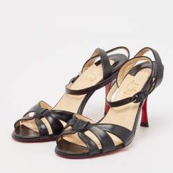 Pre Owned Christian Louboutin Black Leather Trezuma Ankle Strap Sandals Size 36.5