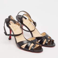 Pre Owned Christian Louboutin Black Leather Trezuma Ankle Strap Sandals Size 36.5