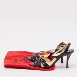 Pre Owned Christian Louboutin Black Leather Trezuma Ankle Strap Sandals Size 36.5