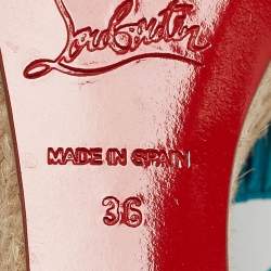 Pre Owned Christian Louboutin Blue Fabric Crepon Wedge Sandals Size 36