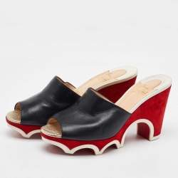 Pre Owned Christian Louboutin Black Leather Mulacramp Platform Wedge Sandals Size 40