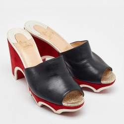 Pre Owned Christian Louboutin Black Leather Mulacramp Platform Wedge Sandals Size 40