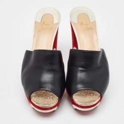 Pre Owned Christian Louboutin Black Leather Mulacramp Platform Wedge Sandals Size 40