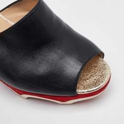 Pre Owned Christian Louboutin Black Leather Mulacramp Platform Wedge Sandals Size 40