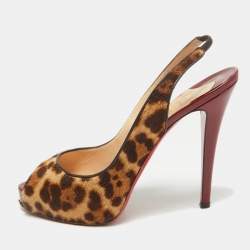 Christian Louboutin Brown Calf Hair and Patent Leather Private Number Pumps Size 38.5