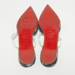 Christian Louboutin Grey/White Canvas and Leather Choc Lock Flat Mules Size 36.5