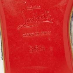 Christian Louboutin Grey/White Canvas and Leather Choc Lock Flat Mules Size 36.5
