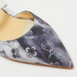 Christian Louboutin Grey/White Canvas and Leather Choc Lock Flat Mules Size 36.5