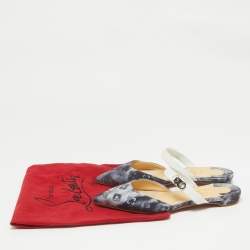 Christian Louboutin Grey/White Canvas and Leather Choc Lock Flat Mules Size 36.5