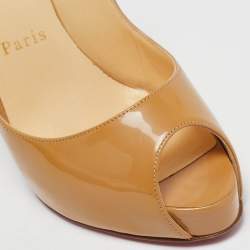 Christian Louboutin Beige Patent Leather Private Number Platform Sandals Size 36.5
